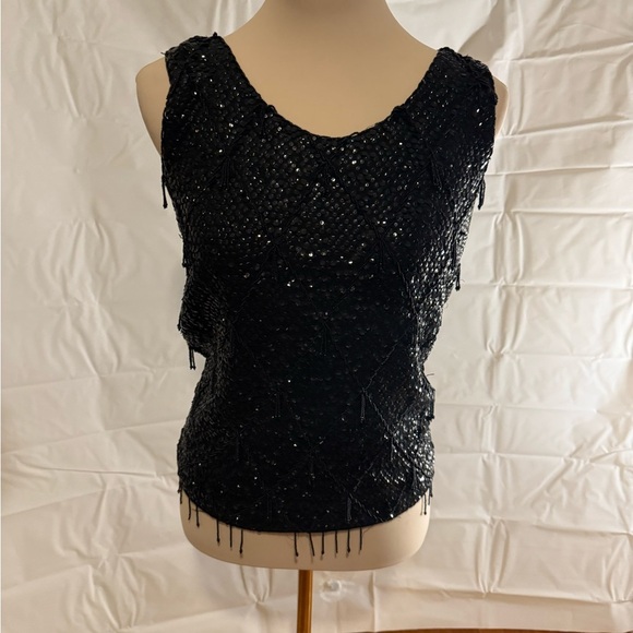 Vintage Black Sequin Embellished 100%Wool Tank Top - Picture 1 of 7